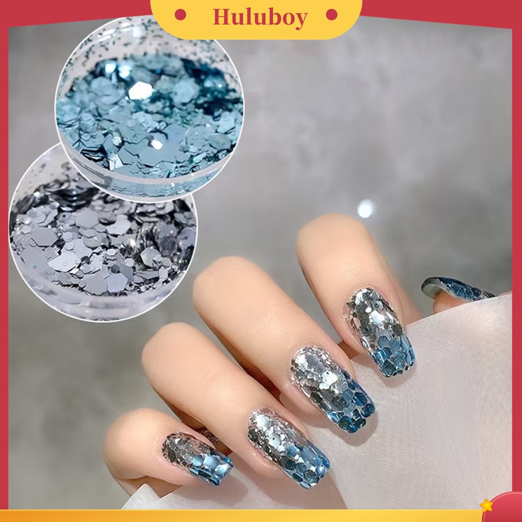 Huluboy Huluboy♡ 2pcs / Set Sequin Glitter Bentuk Hexagon Warna-Warni Untuk Dekorasi Nail Art