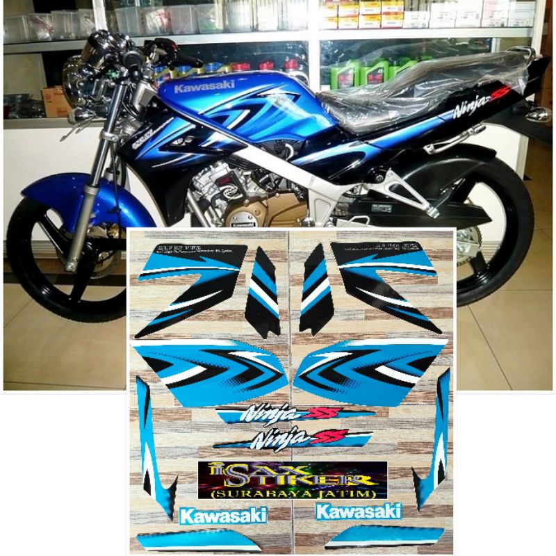 striping original Kawasaki ninja ss hitam biru tahun 2011 2012