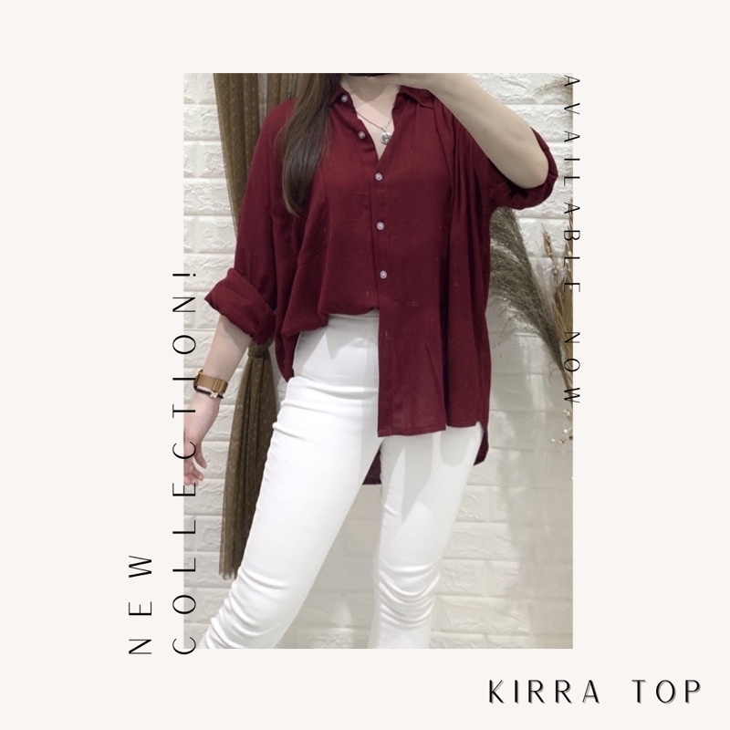 Kirra Top - Kemeja Wanita Bahan Rayon Crinkle Best Seller - BIG SIZE-Maroon