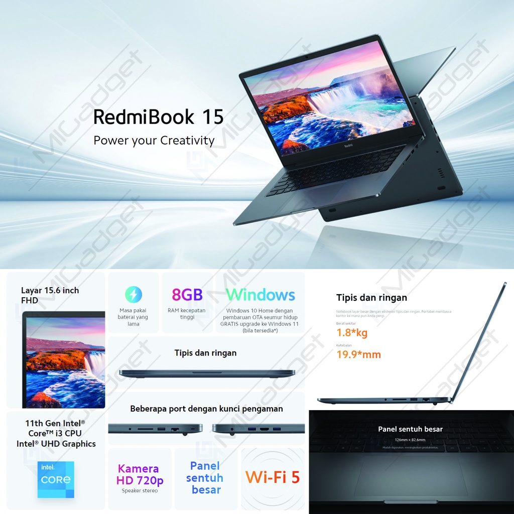 Redmibook Redmi Book 15 Core i3-1115G4 8GB RAM 256/512GB SSD Garansi Resmi