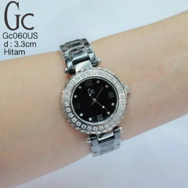 Jam Tangan Wanita Gc Keramik Ring Diamond Hitam