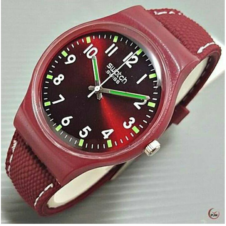 jam tangan swatch denim / jtr 232 merah