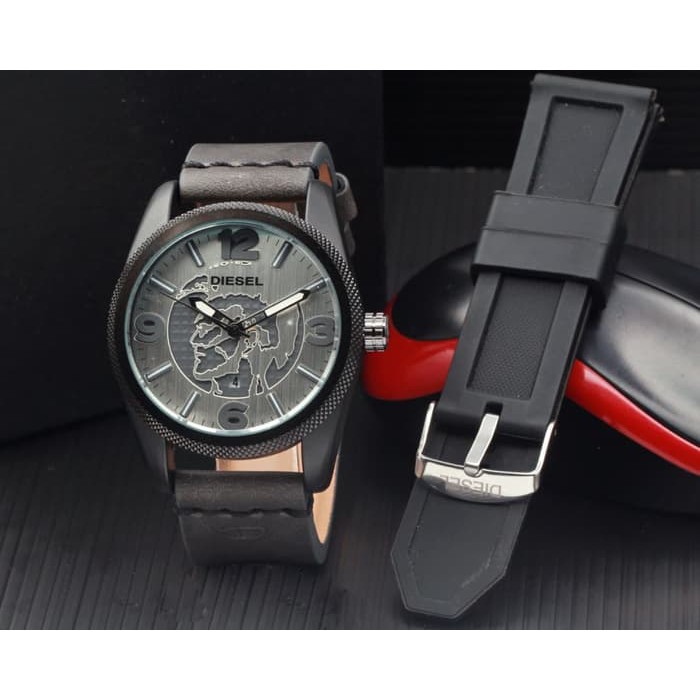 Jam Tangan Pria / Cowok Diesel Paket Leather Grey