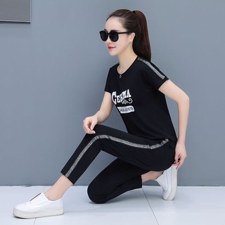 Setelan Olahraga Wanita Kaos t shirt Round Neck Lengan 