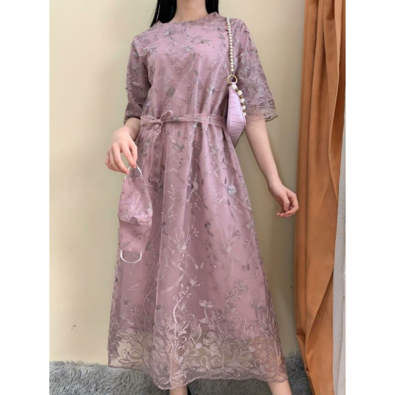 Ken-227 Longdress kondangan full brukat gliter / gaun ...