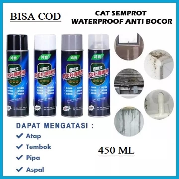 Spray Waterproof Pelapis Dinding Atap Pipa Cat Semprot Tahan Air, Semprotan anti bocor, Anti bocor spray semprot, Spray ajaib, Penambal bocor Atap Genteng Dinding Pipa Plastik Besi Beton Talang, Sealent spray