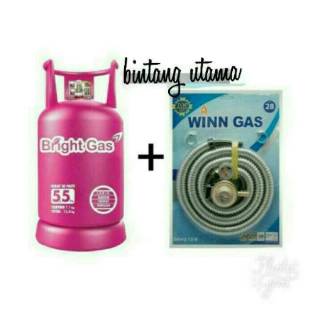 Tabung bright gas + isi+selang regulator winn gas,kualitas bagus.