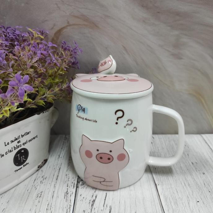 Mantap Mug Keramik Piggy Cute Expressions / Gelas Kopi Piggy Quotes Ucu - B Trendi