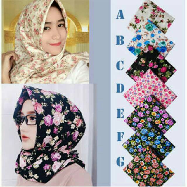 Jilbab Shabby Chic Segi Empat Segiempat Motif Bunga Katun Shopee Indonesia