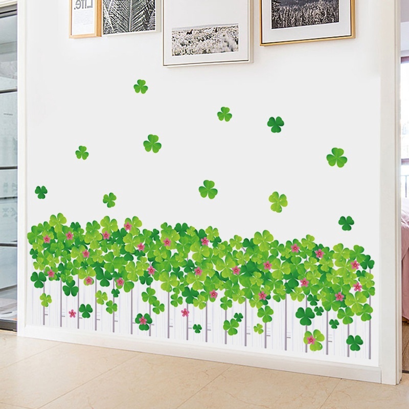 Fence and Four Leaf Grass Skirting Line Wall Stickers for Home Livingroom Bedroom Bathroom Office Decoration