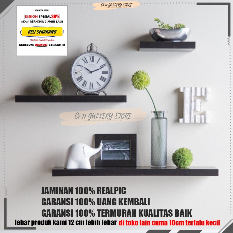 Rak Hiasan Ambalan Tempat penyimpanan Pajangan Tanaman Hias Bunga Buku Kosmetik Make up Obat Pensil Foto Kopi Bumbu Dapur Furniture Decorasi Dinding Dingding Tempel 3 PCS Ruang Tamu Kamar Tidur Cowok Kayu Susun Perlengkapan Rumah Minimalis Serbaguna 12CM