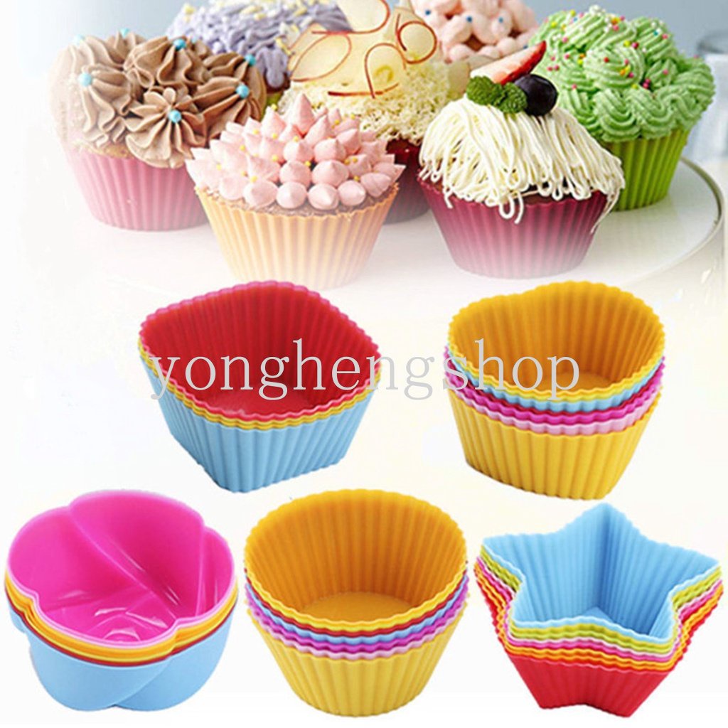 1 Pc Cetakan Cupcake Muffin Bentuk Persegi Panjang Hati Bahan Silikon Reusable Untuk Dapur