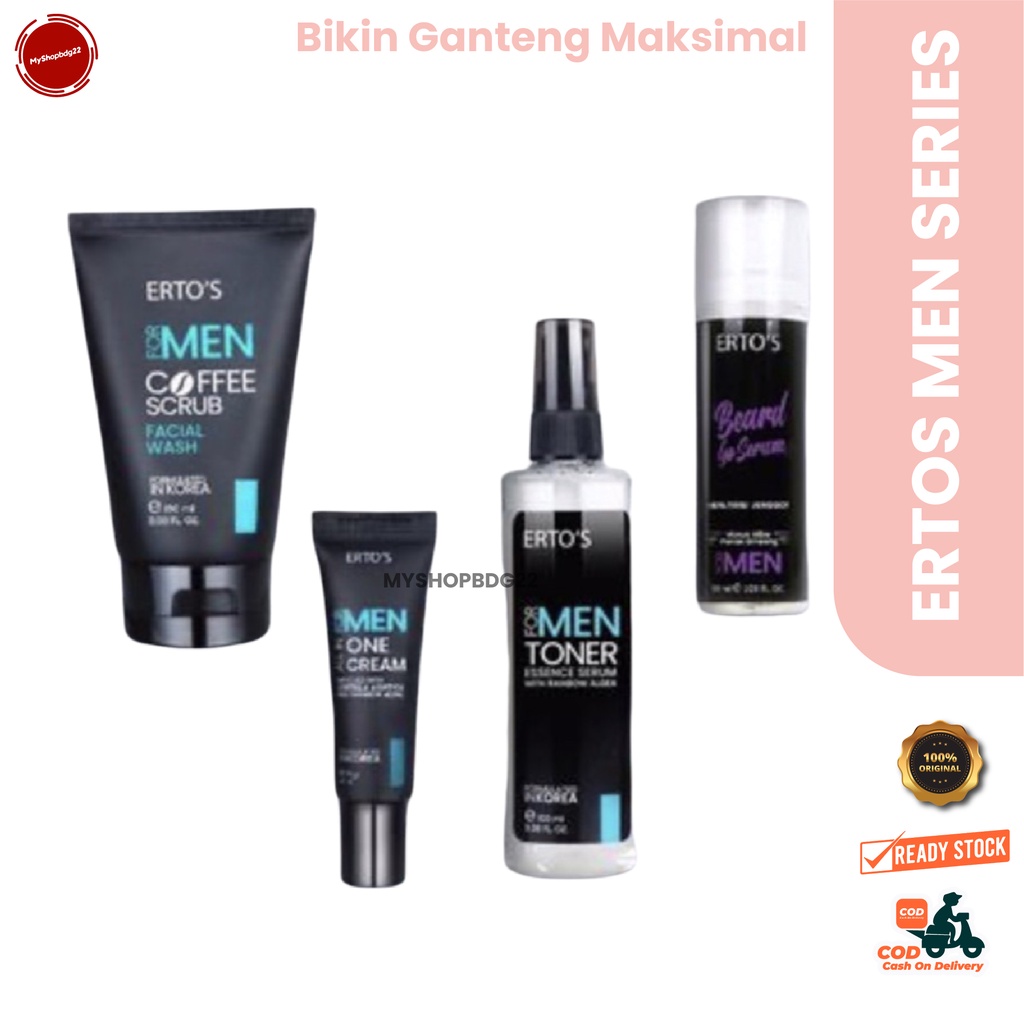 ERTOS MEN SERIES / COFFE SCRUB / ESSENCE TONER /SERUM PENUMBUH JENGGOT