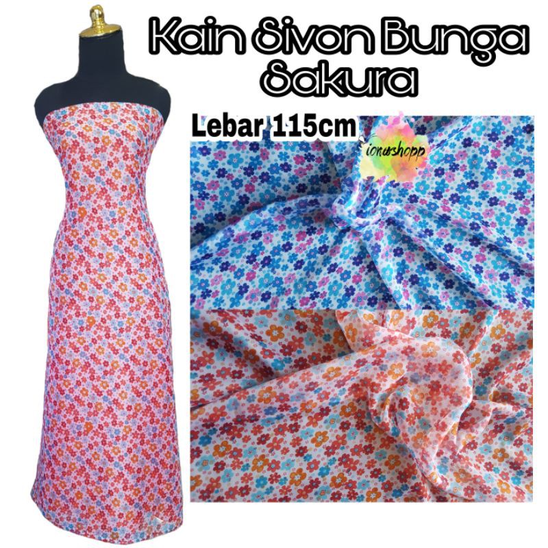 Kain Sifon Motif Bunga Sakura Lebar 115cm Shopee Indonesia