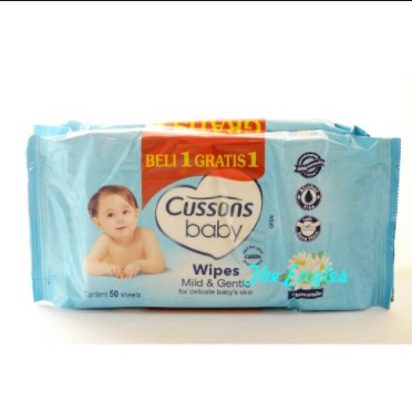 [Beli 1 Gratis 1] CUSSONS Baby Wipes Mild &amp; Gantle 50’s / / Tisu basah / Tissue basah BIRU 50 lembar