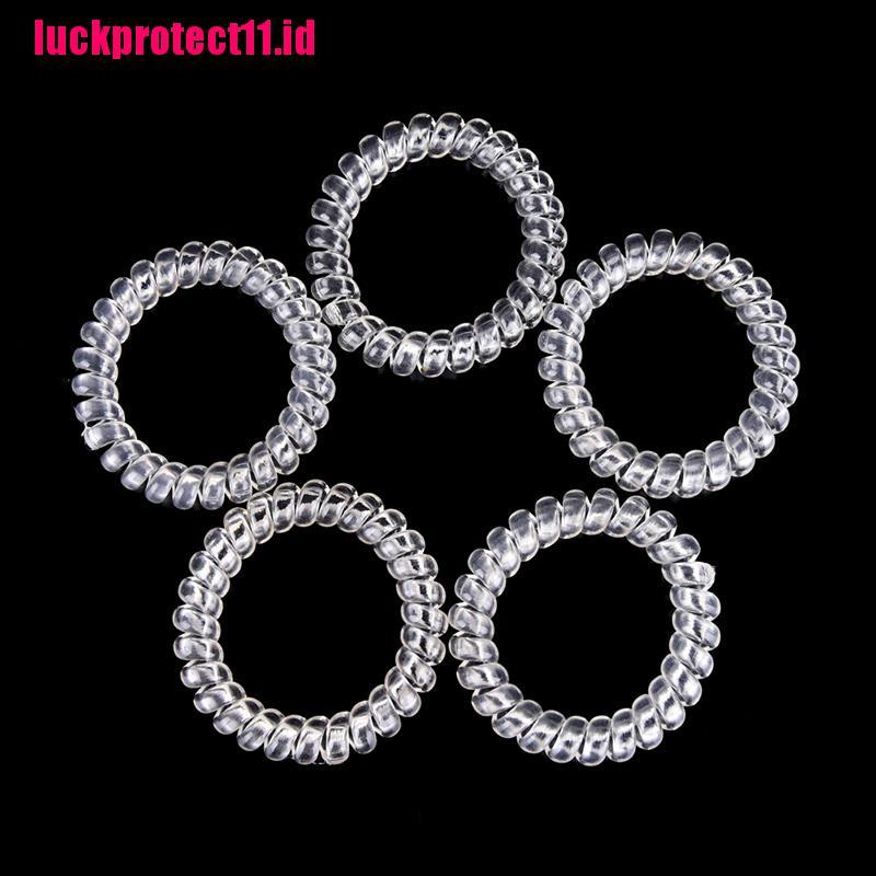 【LUCK】5pcs Lady Girl Clear Elastic Rubber Hair Ties Spiral Rubber Rope Hairband