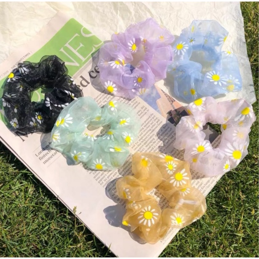 Scrunchie Ikat Rambut Gaya Korea / Scrunchie Kunciran Rambut Motif Petak / Scrunchie Transparan Sunflower / Ikat Rambut Korea / Kunciran Rambut Bunga CBKS LC