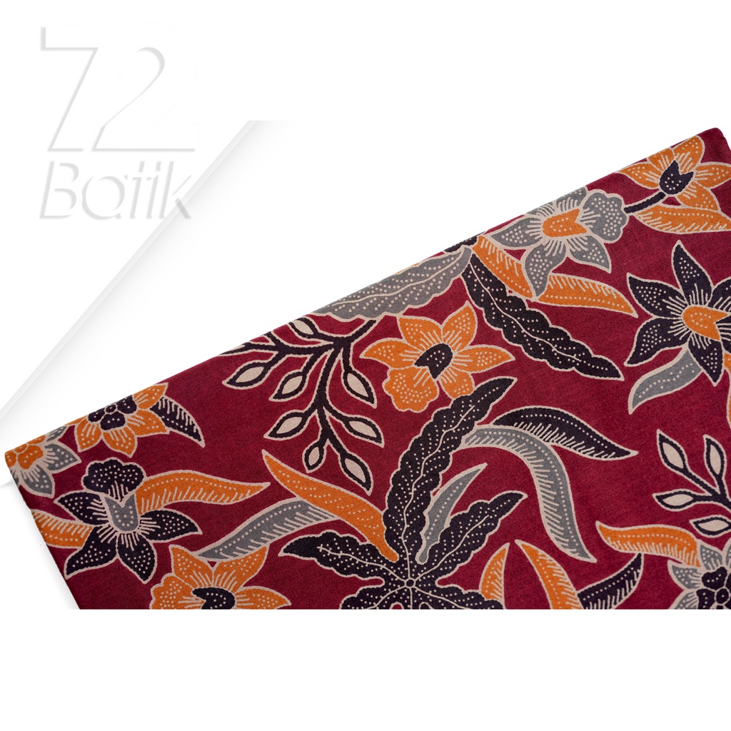 KAIN BATIK PREMIUM Bahan Katun Motif Kembang Daun Singkong Warna Merah 722336 Cap 72 Jarik Jarit Samping Kebat Panjang Batik Katun Modern Premium Bahan Seragam Batik Pernikahan Kantor Keluarga Murah Kamen Jadi Batik Bali Lembaran