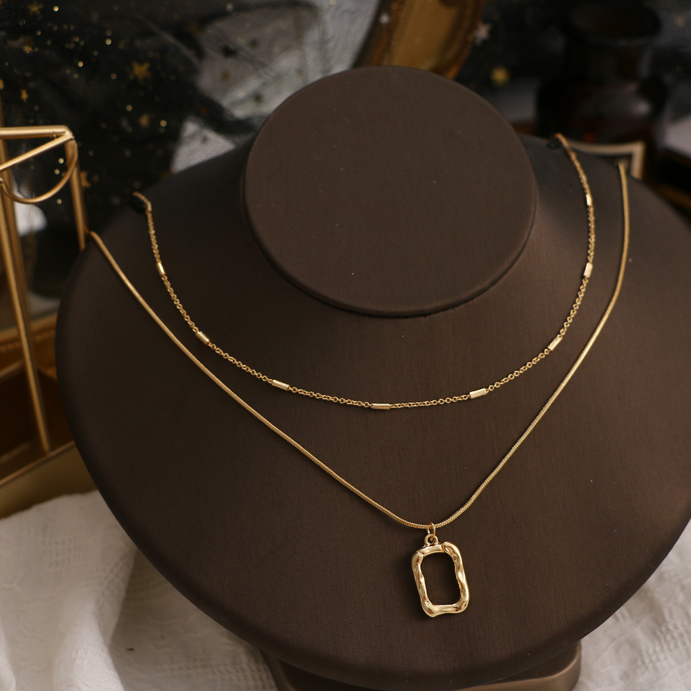 Geometric hollow square double-layer necklace For women Jewelry