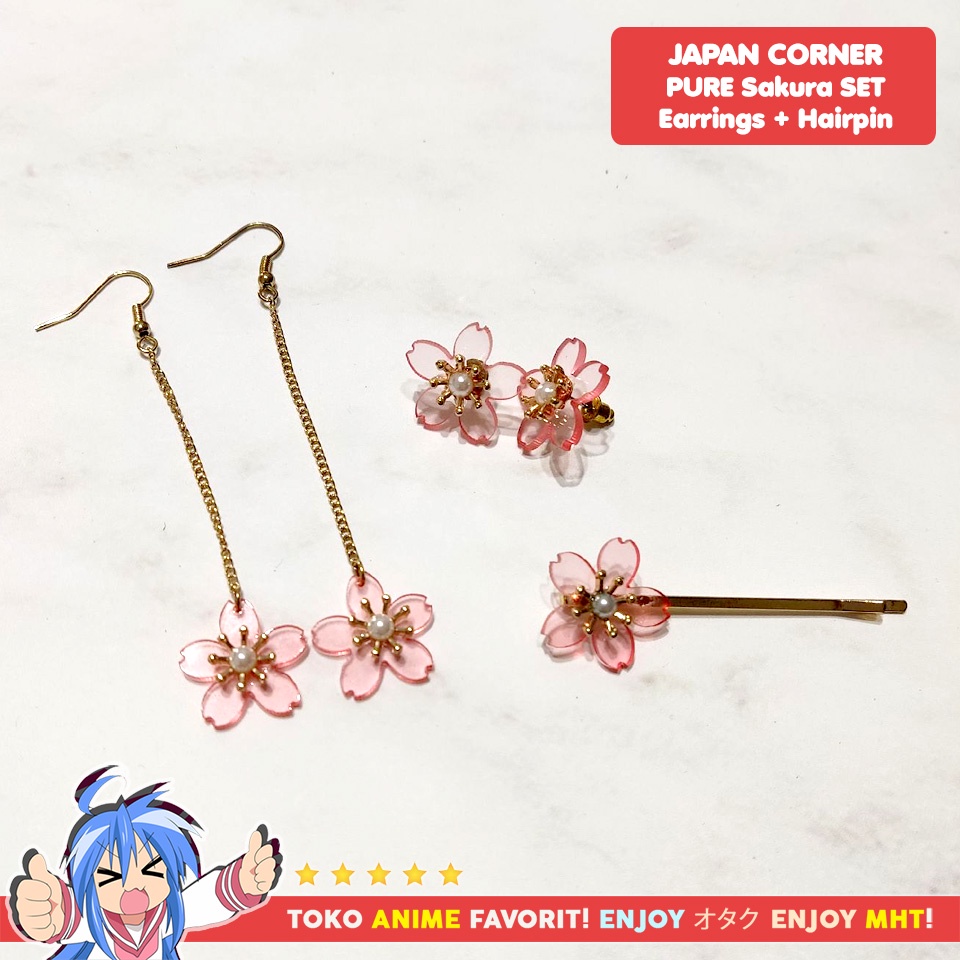 Set Anting Jepit Rambut Fashion Bunga Sakura Cherry Blossoms Japan Corner