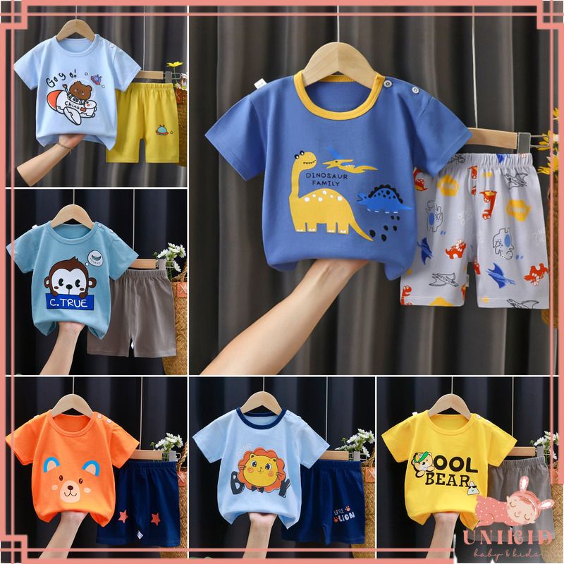 UNIKID COD Baju Bayi Laki Laki Stelan Bayi Stelan Anak Import Korea 0-4 Tahun Setelan Anak Setelan Bayi Stelan Bayi Laki Laki