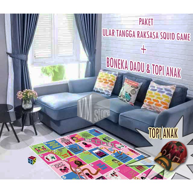 RH - PAKET EDUKASI ULAR TANGGA RAKSASA JUMBO 1,5 X 1,5meter SQUID GAME + BONEKA DADU + TOPI SQUID GAME