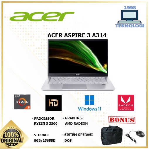 Laptop Acer Aspire 3 A314 Ryzen 5 3500 8GB 256SSD VEGA8 W11PRE