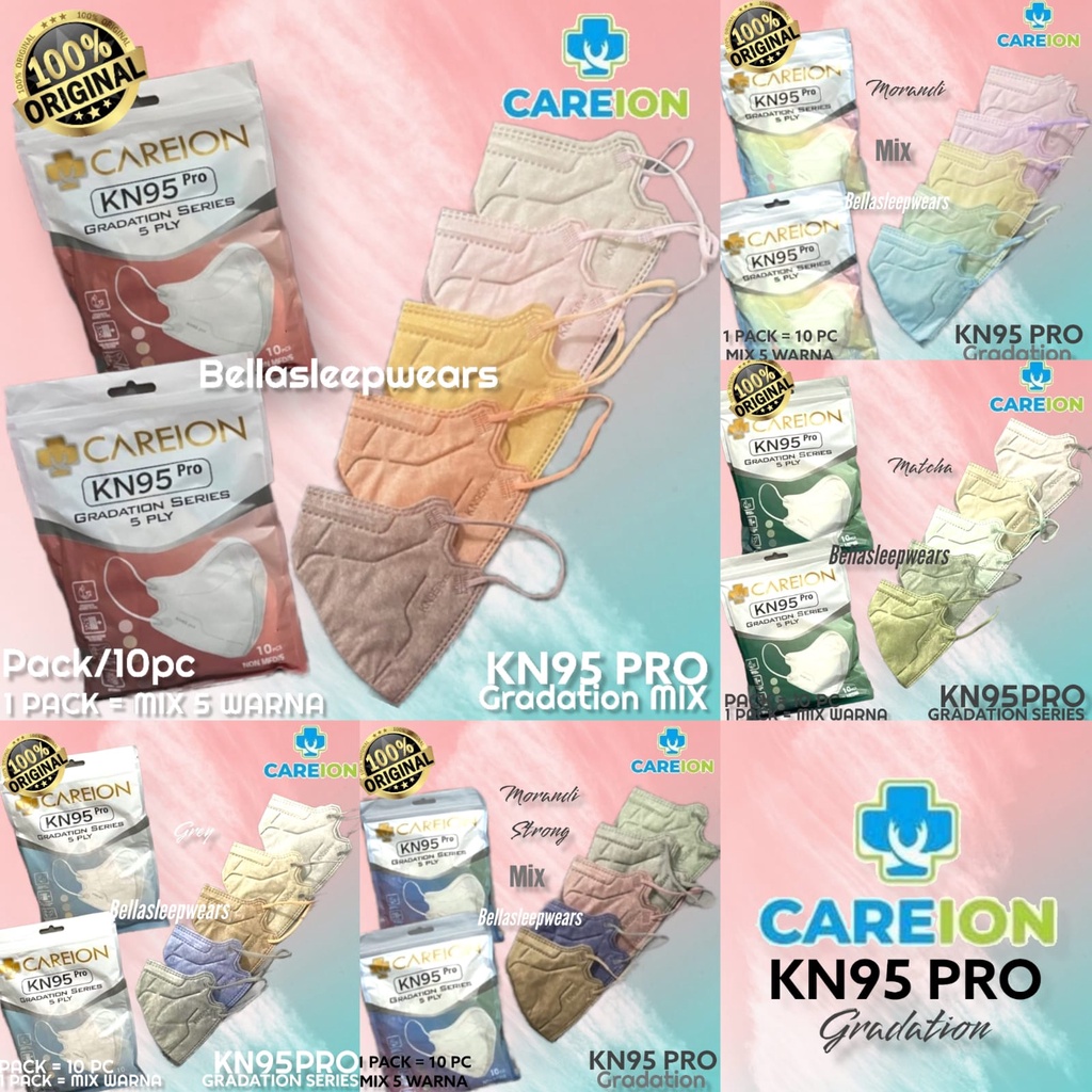 KN95 PRO CAREION GRADATION SHRIMPINK MIX ISI 10 - MASKER 5PLY KN95 PRO CAREION ORIGINAL MATCHA GREY