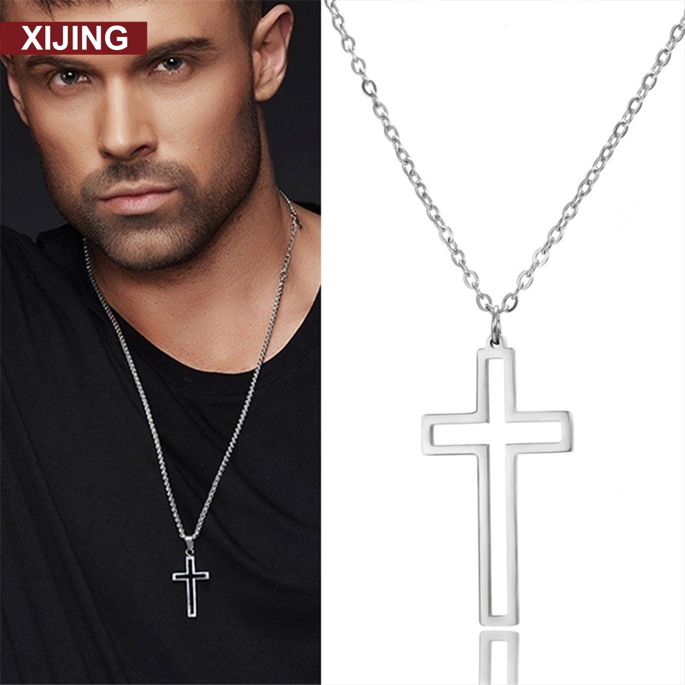 【COD Tangding】Fashion Personalized Design Cross Hollow Pendant Necklace Stainless Steel Necklace Jewelry