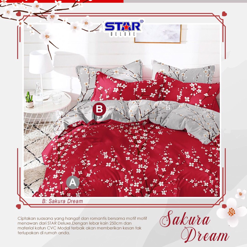 Bahan kain sprei katun lokal Star motif bunga sakura dream