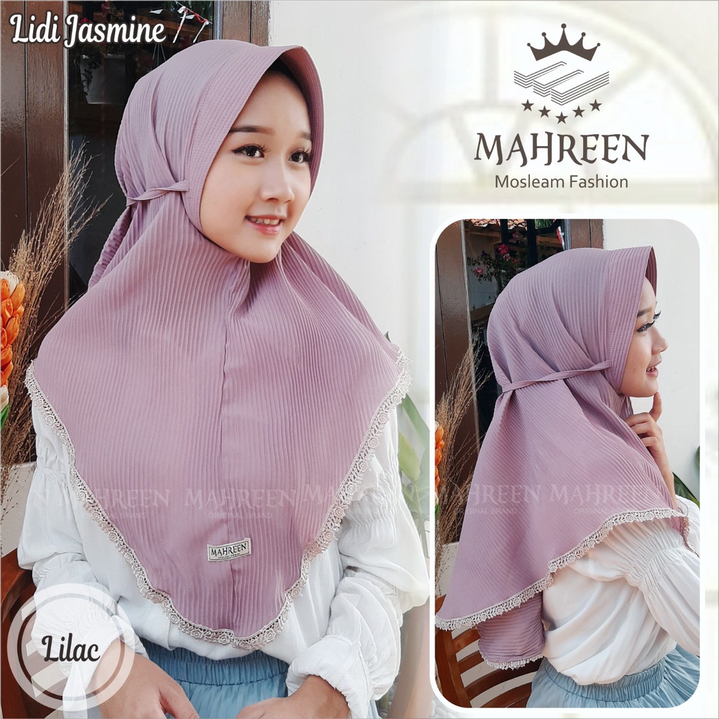 Bergo plisket pet tali dewasa jasmine renda hijab instan Daily bahan lembut jatuh diamon premium Ori