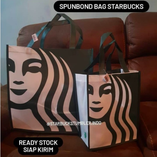 Starbucks Spunbond Spunbound Reusable Bag Tas Grocery Totebag Tote Bag Hampers Goodie Bag Serut Orig