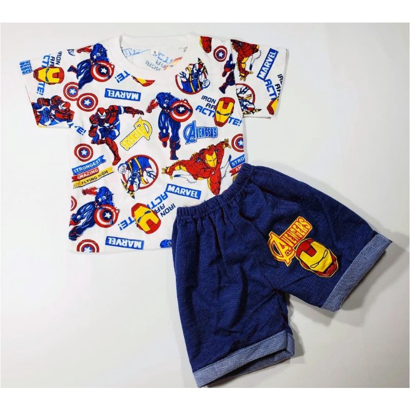 SET KAOS ANAK LAKI LAKI CELANA JEANS KARAKTER KARTUN