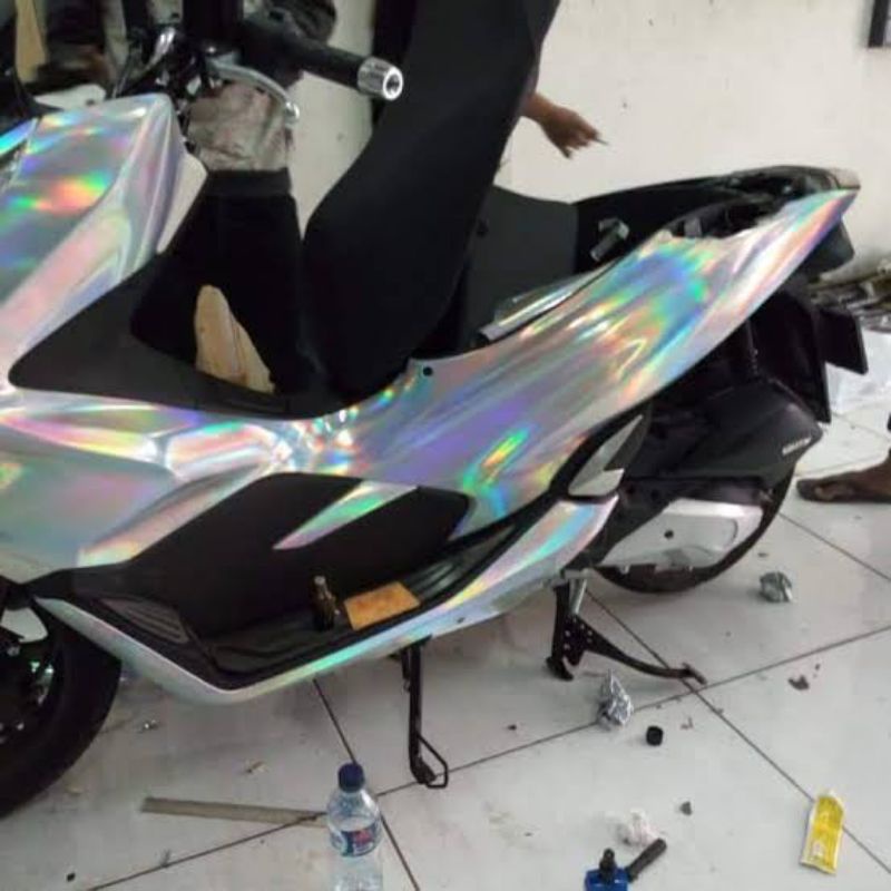 STIKER HOLOGRAM SKOTLET MOTOR HOLOGRAM LASER CHROME STIKER PELANGI