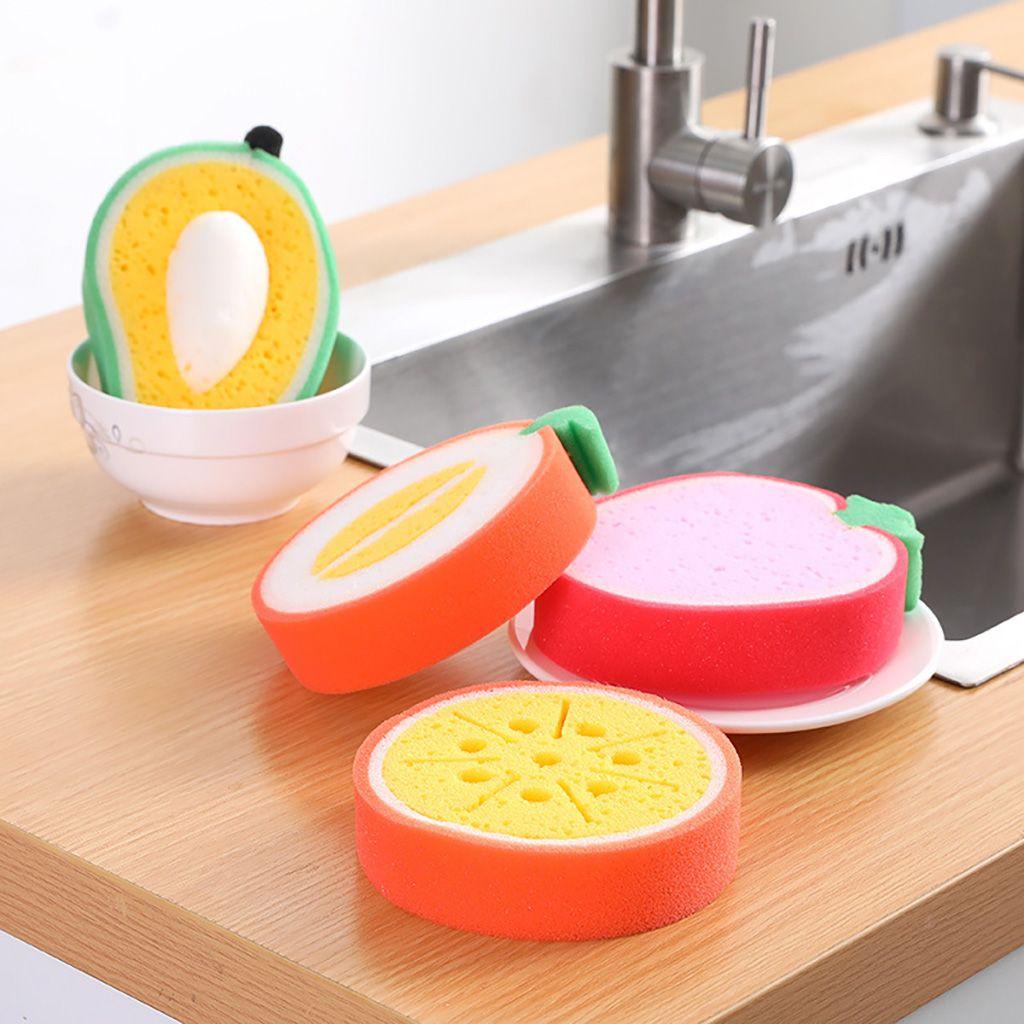 【 ELEGANT 】 Spons 1pcs Rumah Tangga Kreatif Menghilangkan Noda Bentuk Buah Air Menghisap Alat Pembersih Piring