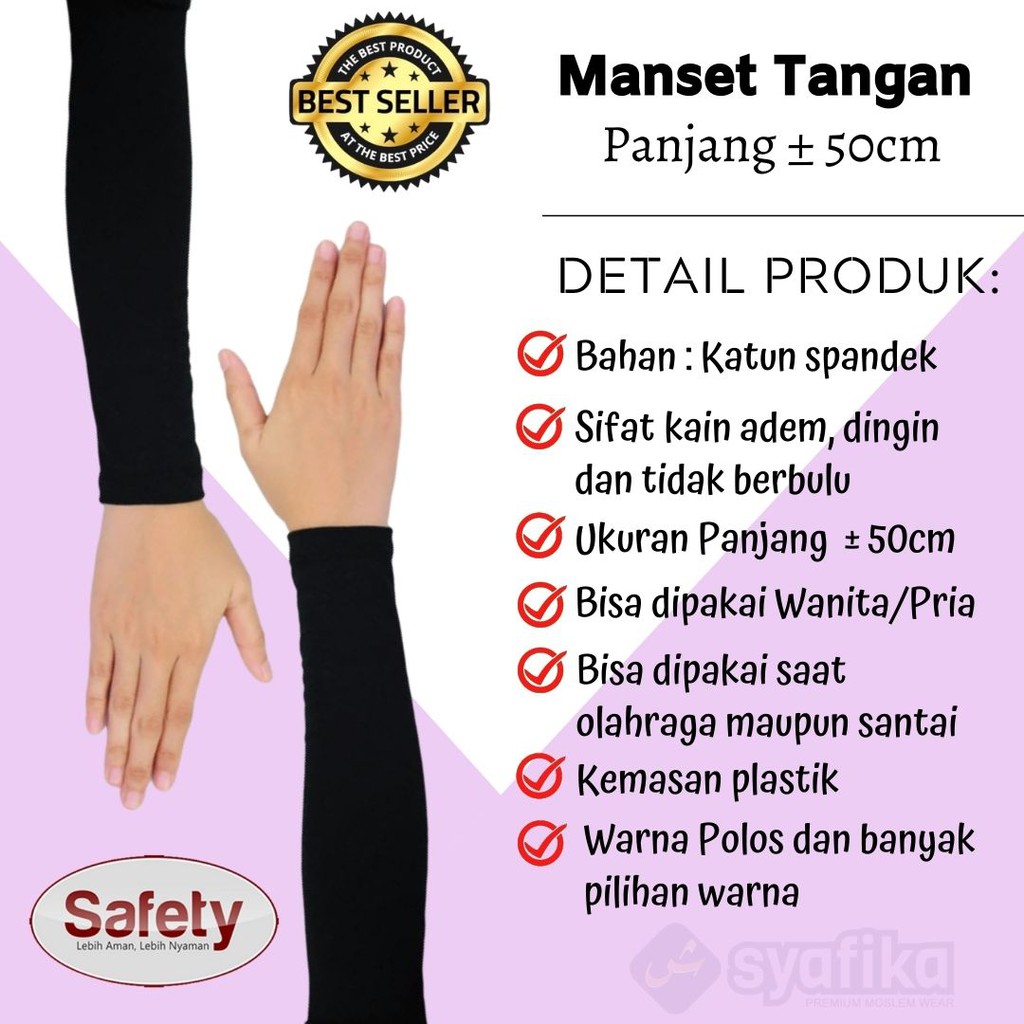 Manset Tangan Panjang 50 cm Wanita / Deker Tangan Pria Bahan Kaos Adem dan Nyaman