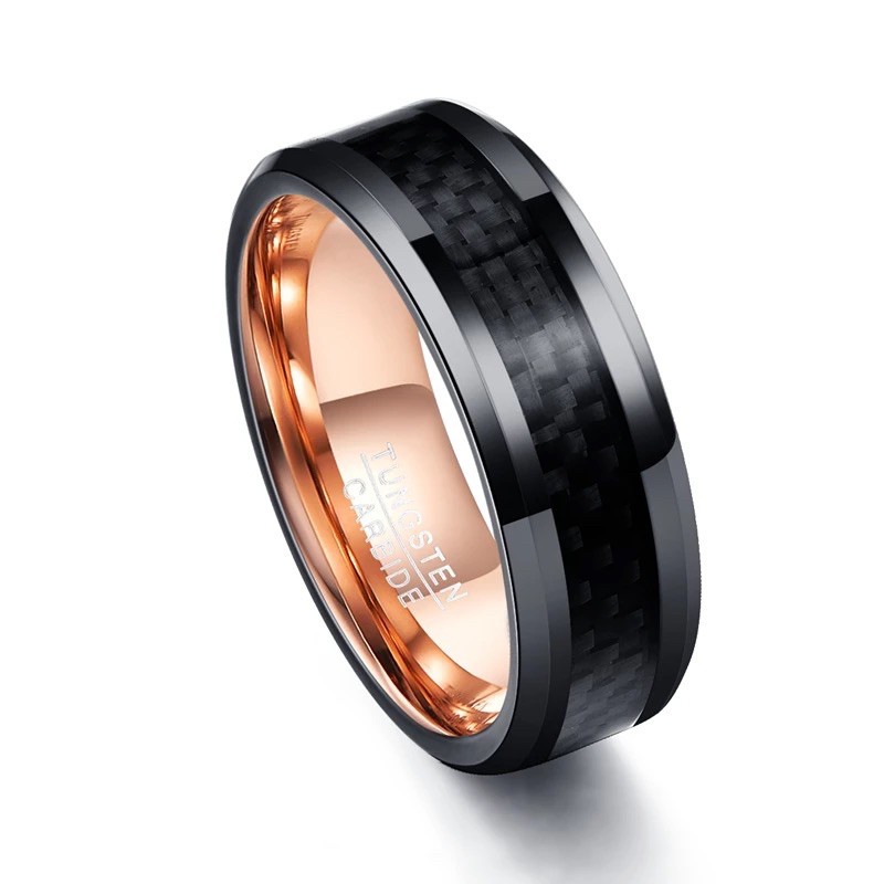 Cincin Pria Tungsten Carbide Original Premium Golden Black Carbon High Quality