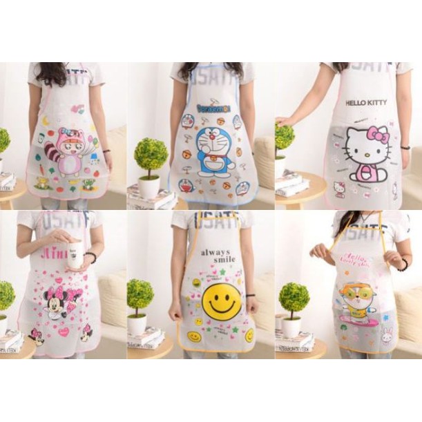 CELEMEK APRON/CELEMEK ANAK/CELEMEK PLASTIK TRANSPARAN KITTY DORAEMON CELEMEK TERMURAH