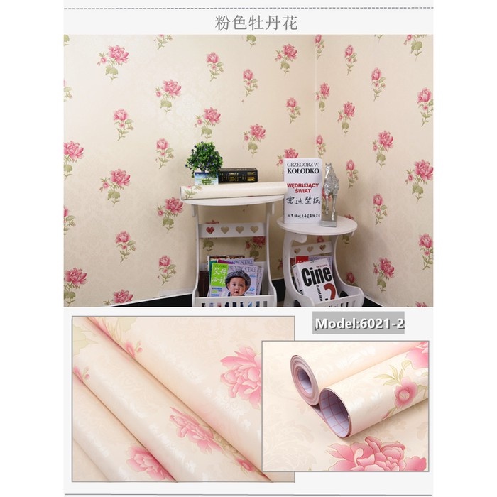 Wallpaper Sticker Dinding Mawar Pink uk 45cm x 10m