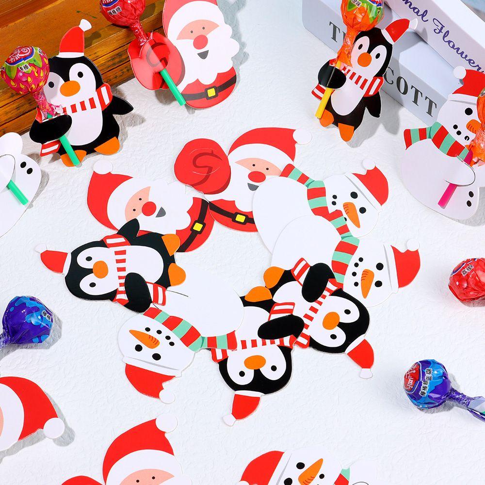 Solighter 50Pcs Kartu Lollipop Snowman Santa Hadiah Anak Kartun Kue Pops