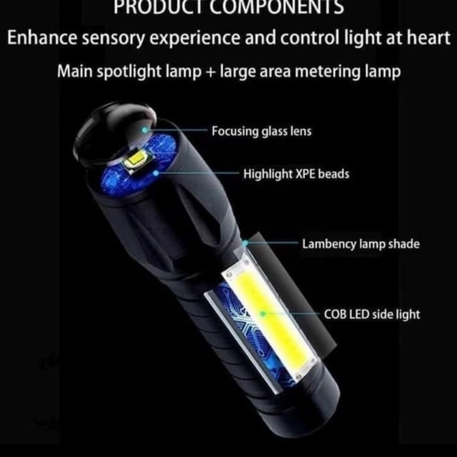 XPE + COB Senter Swat LED Mini Super Terang Lampu Police TNI Camp Zoom