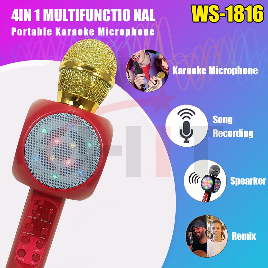 MICROPHONE KARAOKE 1816 MIC SPEAKER WIRELESS BLUETOOH WSTER WS-1816