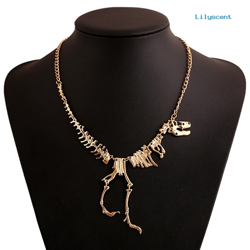 Kalung Rantai Liontin Tulang Dinosaurus Bahan Alloy Gaya Punk Untuk Unisex