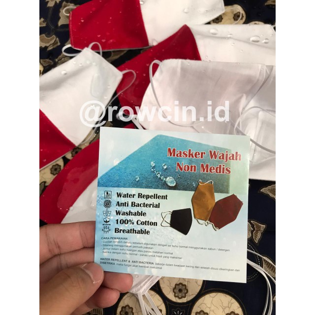 MASKER KAIN MERAH PUTIH ANTI AIR &amp; ANTI BAKTERI KATUN PREMIUM EARLOOP DAN HEADLOOP/HIJAB