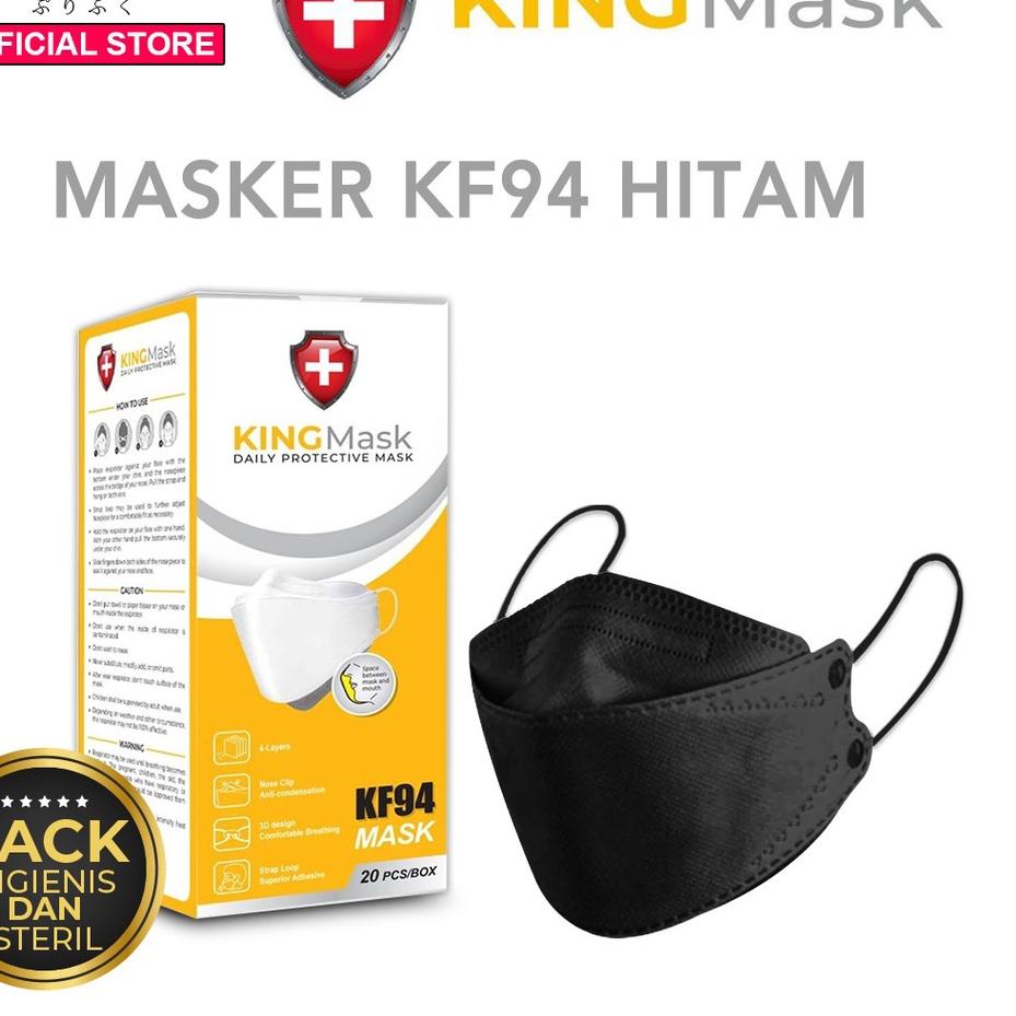 Baru - PURIFUKU x KINGMASK Masker KF94 Korean Style 4ply - 1 Box 20 Pcs Hitam / Putih 5 PLY KN95 KN9