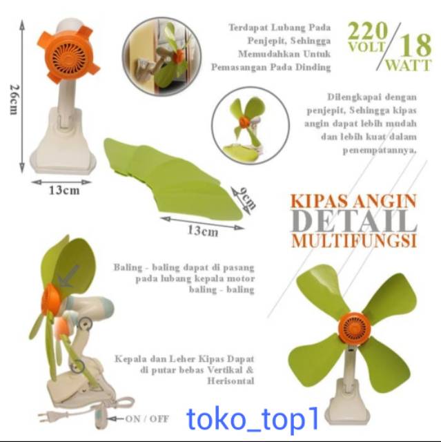 mini fan kipas angin 18w 389  4baling baling jepit 18w 33cm jm-389/mini fan jepit