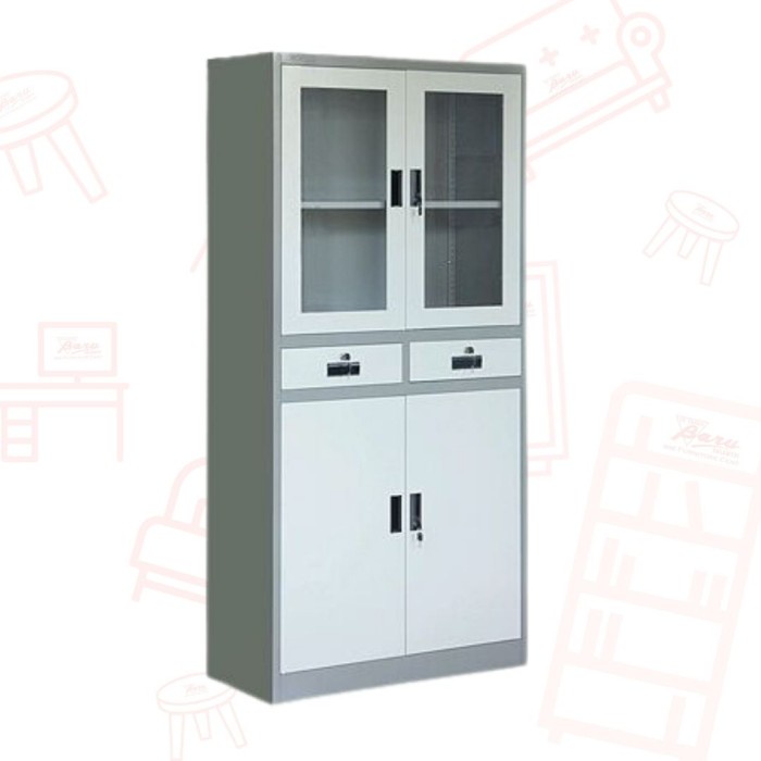 Lemari Arsip Frontline 2 Pintu Besi + Kaca + Laci - KHUSUS MAKASSAR