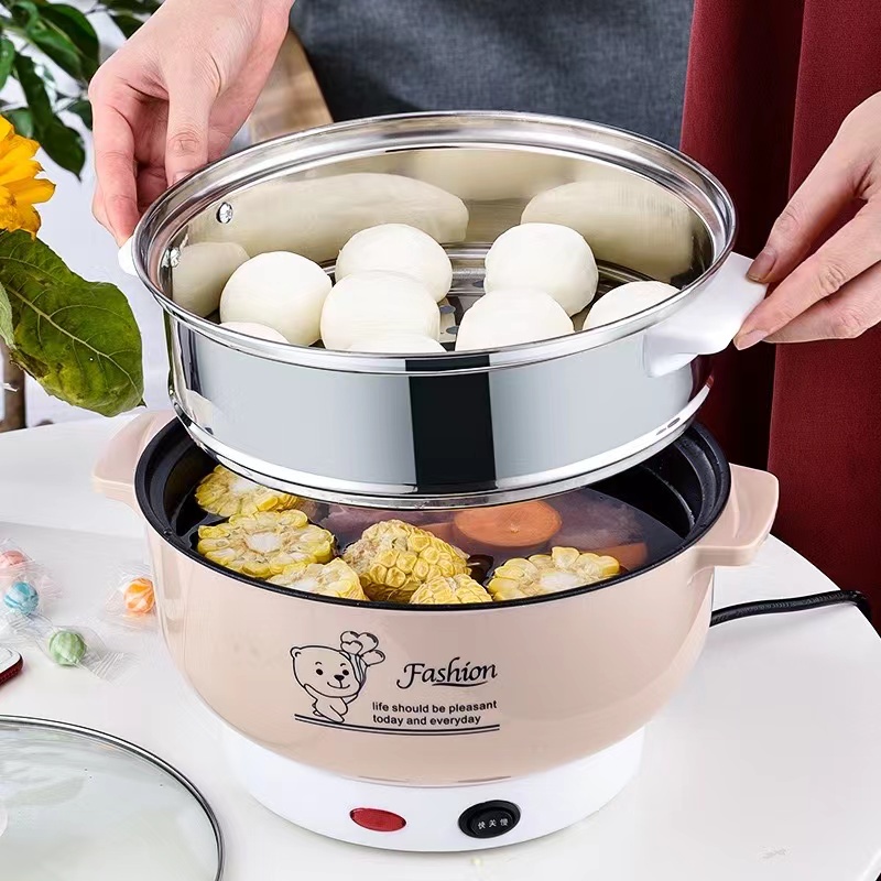 Panci Listrik Multifungsi Free kukusan / Steamer Stainless Lapis Keramik Anti Lengket Teflon  cooking pot