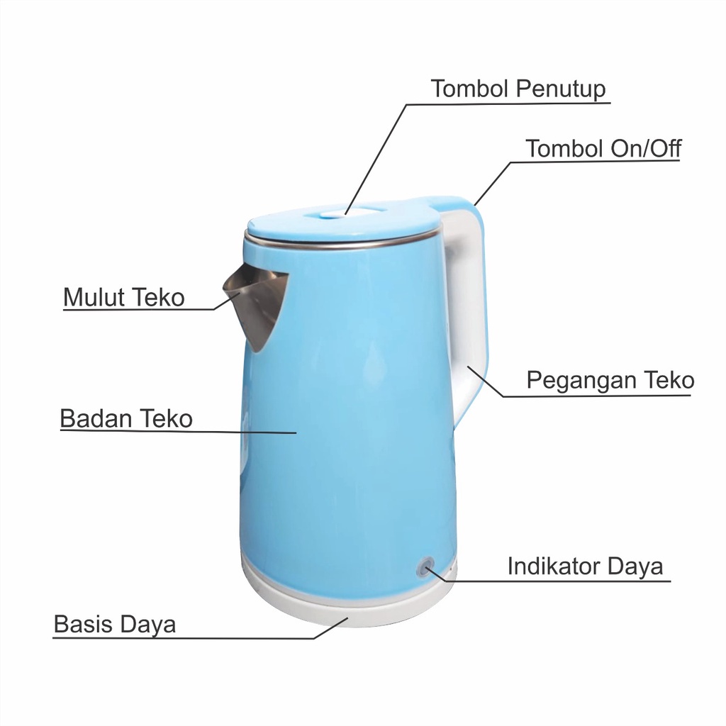 Termurah Teko Listrik Double Wall 2.3L Pemanas Air Stainless Steel Food Grade Kettle Elektrik GOSHOP88