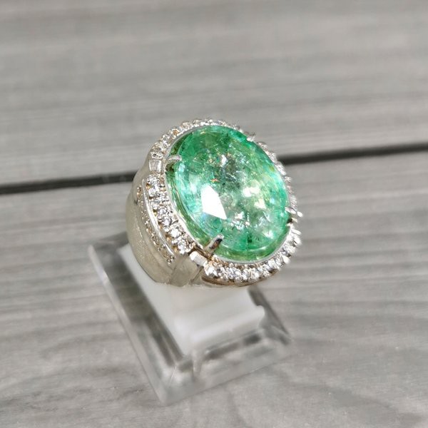 Cincin Batu Permata Natural Zamrud Emerald Berly Ori Colombia Ring Perak Ist 24